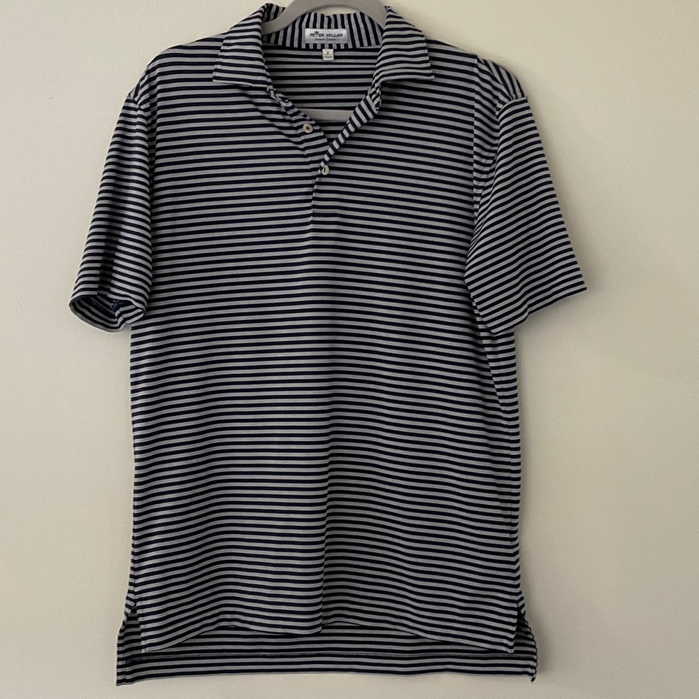 Men’s Peter Millar Summer Comfort Polo. EUC. Size S. Navy and Gray Striped